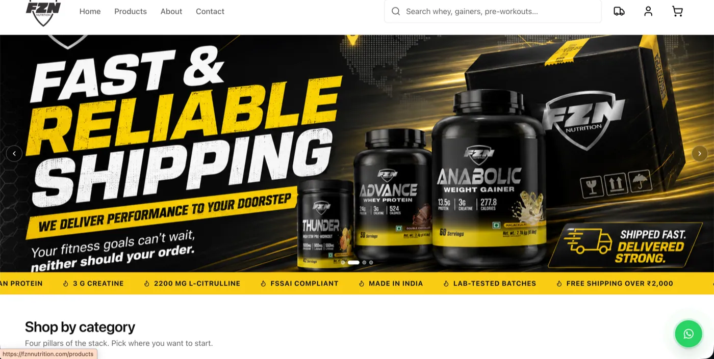 FZN Nutrition storefront on Store Axis