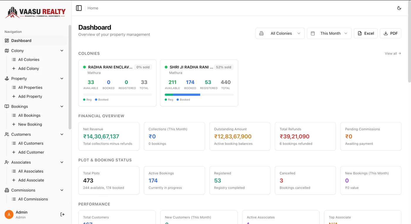 Vaasu Realty property management dashboard